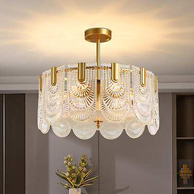 6 Lights Modern Luxury Round Glass Chandelier Gold Pendant Ceiling Light Fixture $172.12