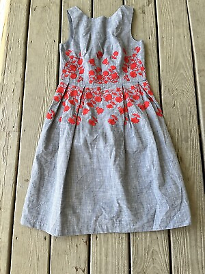 #ad Maggy London Women Size 4 Sleeveless Fit Flare Dress Embroidered Red Floral $19.54