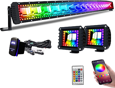 #ad RGBW 52Inch 300W Curved LED Light Bar with RGB Halo Ring Chasing Light 16 Solid $217.99