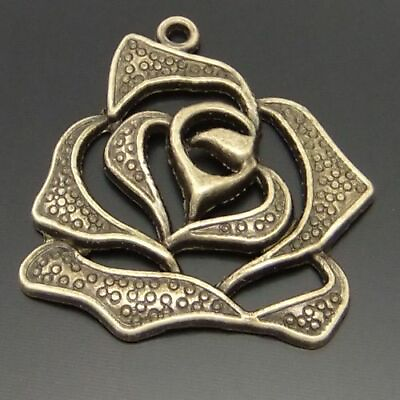 #ad 20 pcs Antiqued Bronze Hollowed Flower Alloy Charm Rose Pendant Findings 28*25mm $7.59
