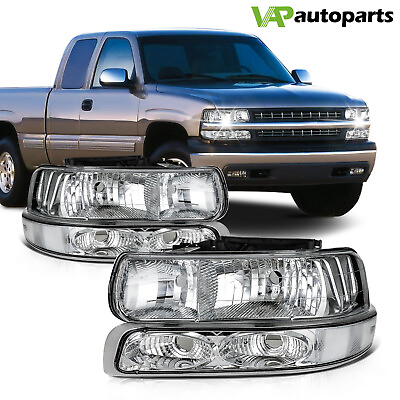 #ad For Chevy Silverado 1500 2500 1999 2002 Headlights Assembly Pair Chrome Housing $83.99