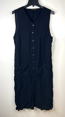 #ad Black Button Front Pocket V Neck Midi Dress Size M $24.99