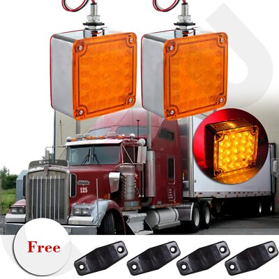 #ad 2X Amber Red 52 LED Double Face Pedestal Fender Stop Turn Tail Lightamp;Free Light $38.99