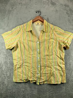 #ad Womens Tops Shirts 2X MG Button Up Green Pinstripe Short Sleeve Blouse $13.99