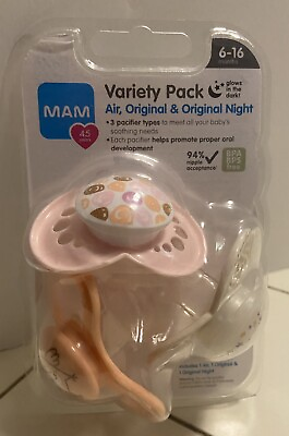 #ad 3 MAM Variety Pack Pacifiers Glows in Dark 6 16 Months $12.50