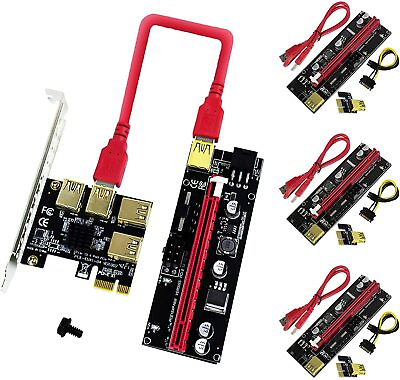 #ad 1x PCIE 1 to 4 Adapter Board amp; PCIE VER009S Riser Adapter Card SATA Power Cable $43.68