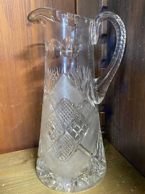 #ad VINTAGE EARLY AMERICAN CRYSTAL WIDE BASED PITCHER $295.00