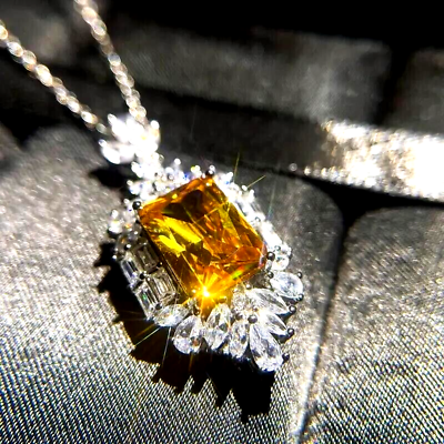 #ad Luxury Square Cut Yellow Zircon Inlay 925 Silver Plated Pendant Necklace Women $19.98