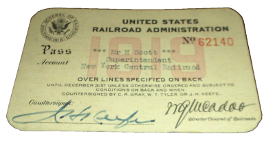#ad 1919 NEW YORK CENTRAL RAILROAD NYC EMPLOYEE PASS #62140 U.S.R.A. ISSUE $50.00