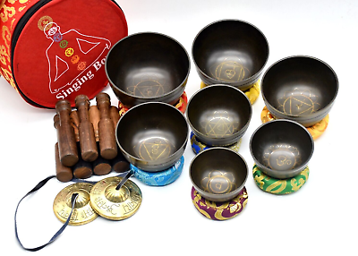 #ad High quality Bronze singing Bowl set of 7 Chocolate antique healing Bowls yoga $159.99