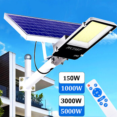 #ad 5000W Commercial Solar Street Flood Light Outdoor Dusk to Dawn Road Lamp Pole $57.58