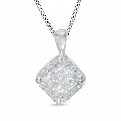 #ad 1Ct Square PrincessCut Quad Natural Diamond Frame Pendant in 14K White Gold $1373.33