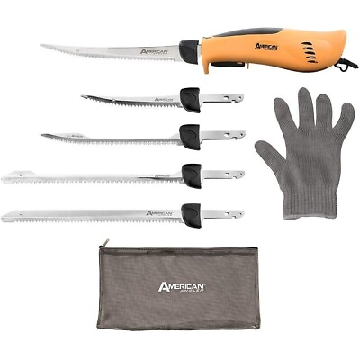 #ad American Angler Pro Stainless Steel 5 Piece Electric Fillet Knife Kit with Glove $89.00