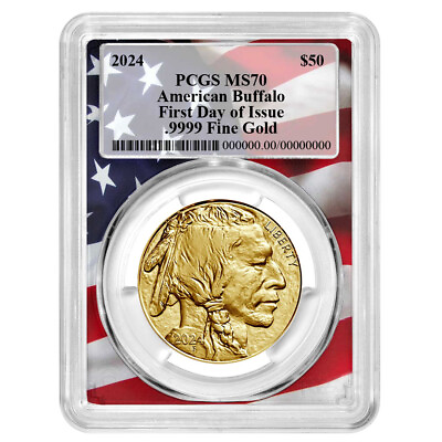 #ad 2024 $50 American Gold Buffalo PCGS MS70 FDOI Flag Frame $2752.94