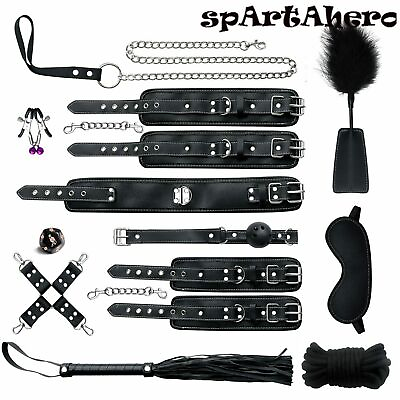 #ad Sexy Restraint Leather Whip Gag Clamps Kits Plush Sexy Binding Set Handcuffs $59.83