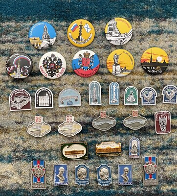 #ad Lot of Russian USSR Soviet Pins Pinbacks Enamel 30 Pieces Collection $27.50