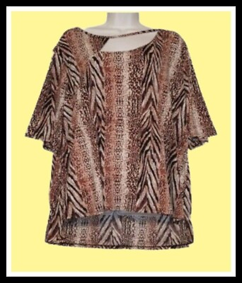#ad CATO Plus 22 24W 2X Cut Out Animal Print Tunic Top $9.95