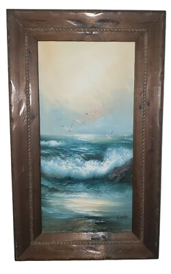 #ad Vintage Oil On Canvas Painting Ocean Seascape By H. Gailey Nice Wooden Frame $179.00