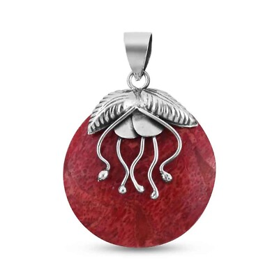 #ad Sponge Coral Pendant Womens in Sterling Silver 925 Red $12.99