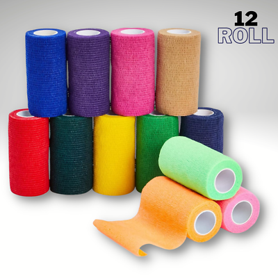#ad 12 Rolls Self Adhesive Bandage Wrap 4 In Wide Cohesive Tape 12 Colors 5 Yards $28.99