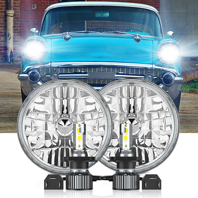 #ad Fit CHEVY BEL AIR 1955 1956 1957 7quot; INCH ROUND LED HEADLIGHTS DRL Hi Lo Beam $129.56