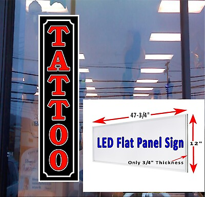 #ad TATTOO red Led illuminated Window Sign 48quot; x 12quot; LED flat panel light box sign $279.96