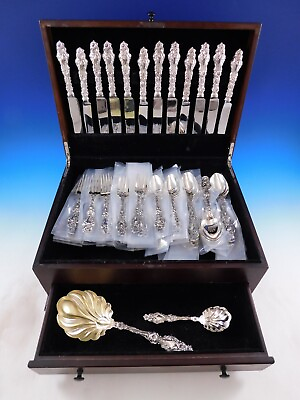 #ad Lily by Whiting Sterling Silver Flatware Set for 12 Service 62 Pieces $7500.00