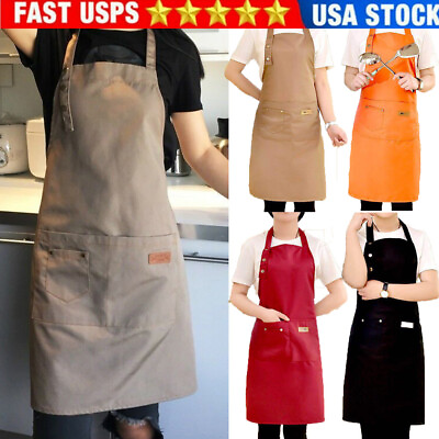 #ad Unisex Cooking Aprons Kitchen Restaurant Chef Bib Apron Dress with 2 Big Pockets $9.75