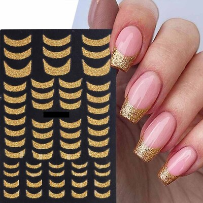 #ad Nail Stickers French tips Line Manicure Mani Stencils Decals Gold Glitter LSJ27 GBP 2.45