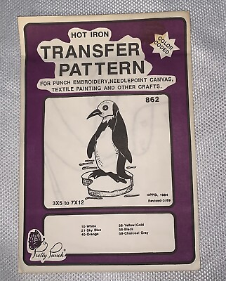 #ad C2 ‘89 PRETTY PUNCH EMBROIDERY IRON COLOR CODED TRANSFER PATTERN 862 PENGUIN $5.88