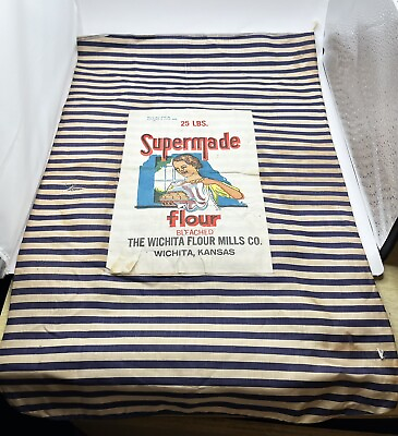 #ad Antique Cotton Flour Sack Original Depression Era SUPERMADE MILL 1930s $54.50