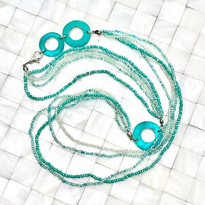 #ad Teal Tone Seed Beaded Layered Necklace The Vintage Strand Lot #3188 $8.49