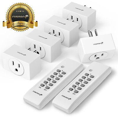 #ad Fosmon ETL Listed 125V 15A Wireless 2x Remote Control 5 Outlet Wall Plug $29.99