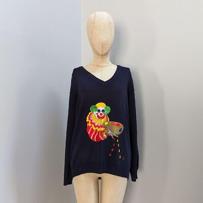 #ad Cyn Les Vintage Blue Clown V Neck Sweater $125.00