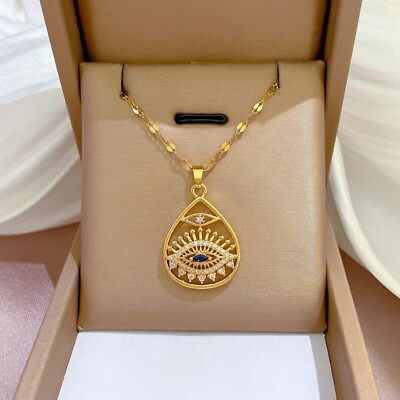 #ad Fashion Jewelry Evil Eye Pendant Gold Cubic Zircon Necklace $11.20