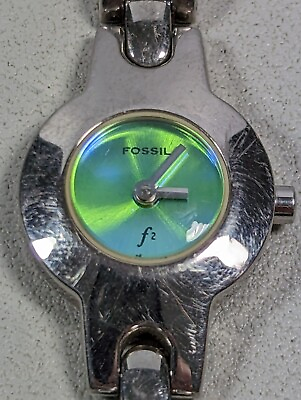 #ad Fossil F2 Blue Dial Round Silver Tone Case Bar Style Bracelet Band Watch 6.25 In $24.49