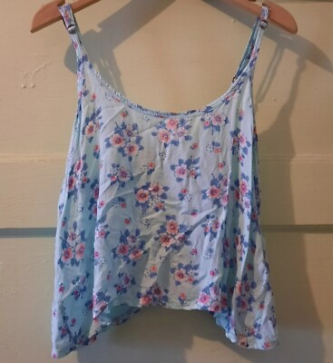 #ad Hollister Women#x27;s Floral Spaghetti Strap Summer Open Back Crop Top Size Small $7.00