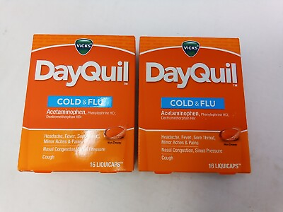 #ad 2 Vicks DayQuil Cold Flu Multi Symptom Relief LiquiCaps 16 Ct Non Drowsy Exp2 25 $15.00