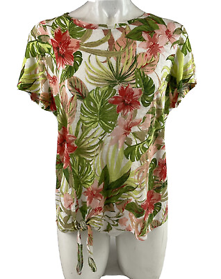 #ad J Jill Shirt Women’s Small Love Linen Hawaiian Tropical Floral Tie Front 82 $16.95
