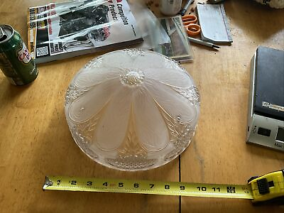 #ad VTG 3 Hole Soft Pink Frosted Flower Clear Glass Ceiling Light Lamp Shade Fixture $39.99