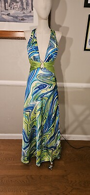 #ad Modern Multi colored Prom Dress With Rhinestone Acents By Morgan And Co. Mkd Sz $65.00