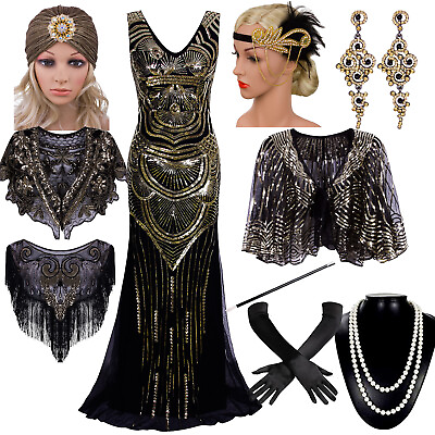 #ad Vintage 1920s Beaded Flapper Gatsby Wedding Prom Long Evening Party Formal Dress $55.79
