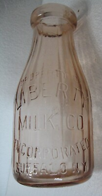 #ad Vintage LIBERTY MILK CO Buffalo NY 1 Pint Pink or Peach Glass MILK BOTTLE $12.99
