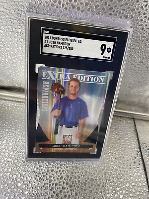 #ad 2011 DONRUSS ELITE EX ED FOOTBALL #1 JOSH HAMILTON SGC 9 250 Rare Baseball Card $18.72