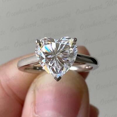 #ad 3Ct Heart Cut Moissanite 3 Prong Solitaire Engagement Ring 14k White Gold Plated $134.76