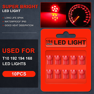 10xUltra Red 6SMD LED For Dodge Instrument Dash Lights Lamp Bulb T10 W5W 194 168 $9.83
