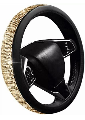 #ad Fashion 38 cm Car Steering Wheel Cover Crystal Drill Steering Wheel Cover Gold $14.50