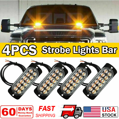 #ad 4x Amber 12 LED Car Truck Beacon Warning Hazard Flash Strobe Light $16.99