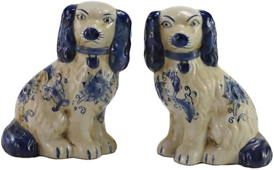 #ad Hand Painted Blue and White Porcelain Dog Pair of Small Figurines Home Dcor $70.99