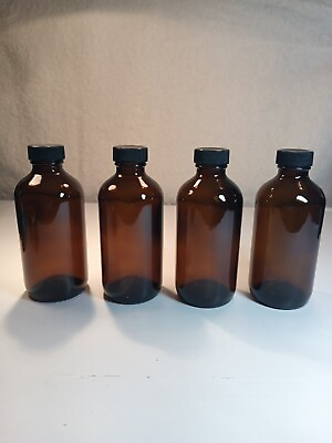 #ad 4 Glass Amber 8 OZ New Bottles With Lids Perfect For Tincture#x27;s $6.97